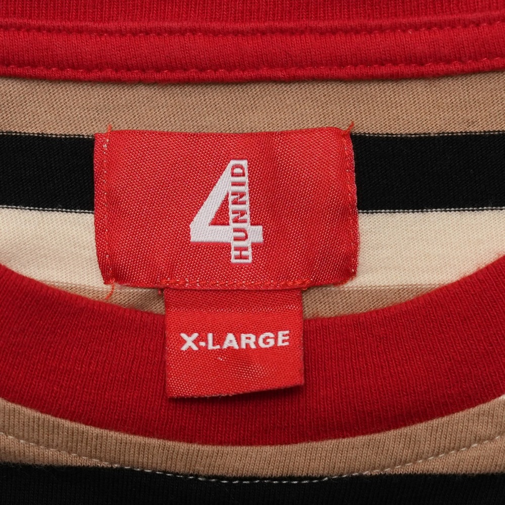 4Hunnid Ringer T Shirt Mens XL Tan Black Stripe Streetwear Graphic Logo - Picture 5 of 15